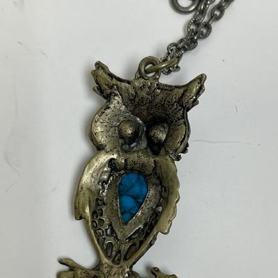 Owl pendant necklace turquoise Mid-century Modern