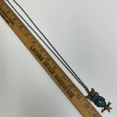 Owl pendant necklace turquoise Mid-century Modern