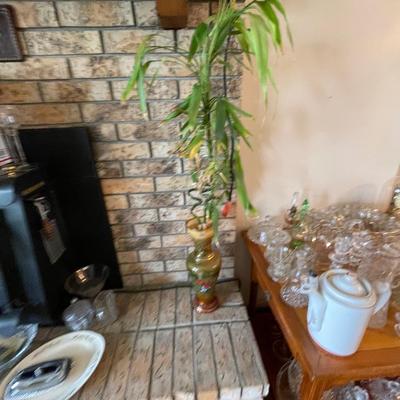 Bohemian glass vase with plant