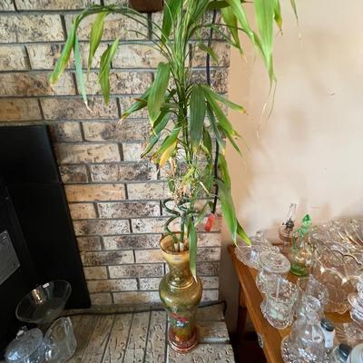 Bohemian glass vase with plant