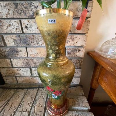 Bohemian glass vase with plant