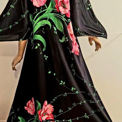 Vtg Butterfield 8 Maxi Floral Kaftan Bar Sleeves
