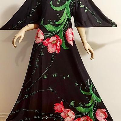 Vtg Butterfield 8 Maxi Floral Kaftan Bar Sleeves