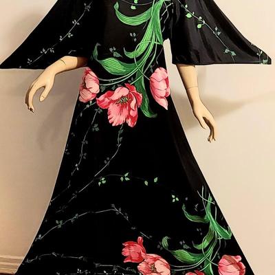 Vtg Butterfield 8 Maxi Floral Kaftan Bar Sleeves