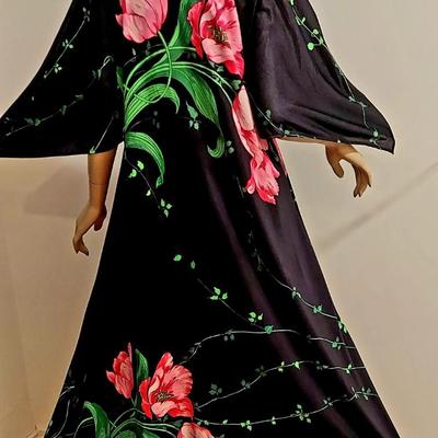 Vtg Butterfield 8 Maxi Floral Kaftan Bar Sleeves