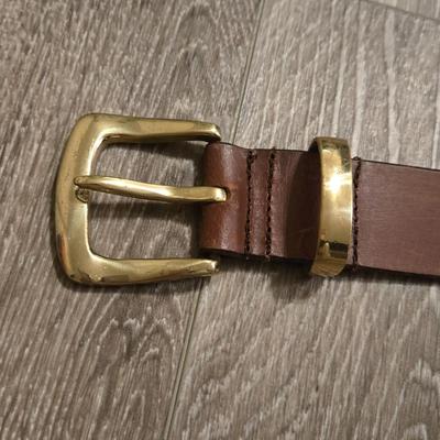 Brown Leather Belt with Brass Buckle
