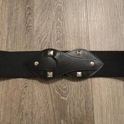 Wide Black Belt with Stretch Band Belt