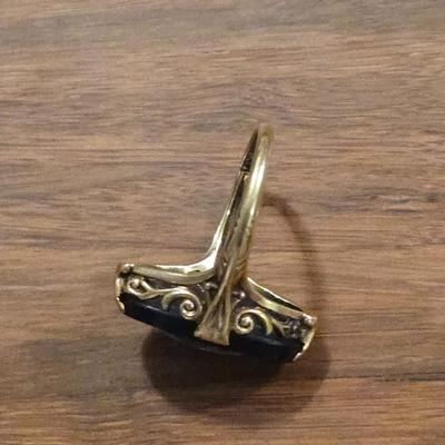 Antique 14k Gold, Black Onyx, & Diamond Ring