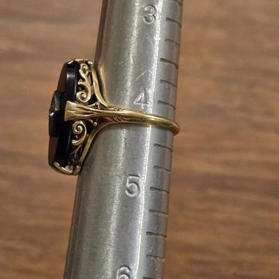 Antique 14k Gold, Black Onyx, & Diamond Ring