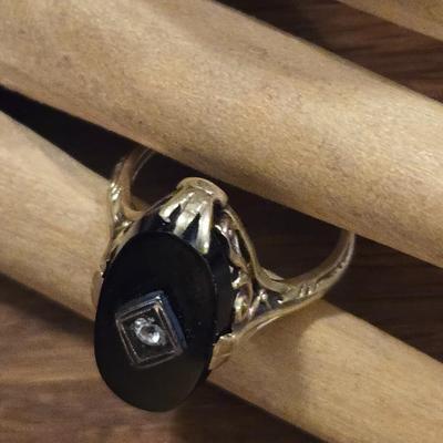 Antique 14k Gold, Black Onyx, & Diamond Ring