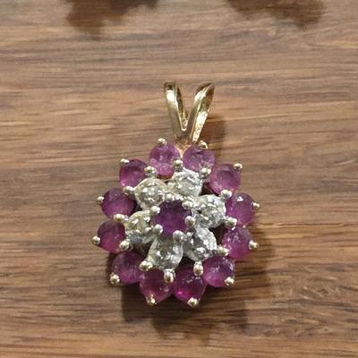 10k Gold Ruby & Diamond Pendant and Earrings