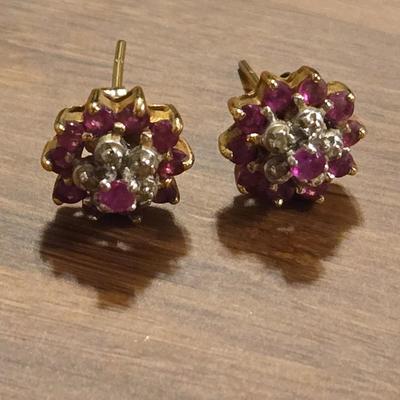 10k Gold Ruby & Diamond Pendant and Earrings