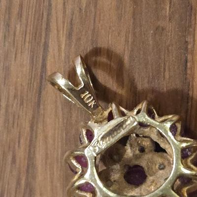 10k Gold Ruby & Diamond Pendant and Earrings