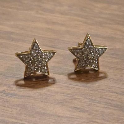 14k Gold and Diamond Star Earrings