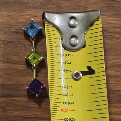 14k Gold & Multicolored Gemstones Pendant