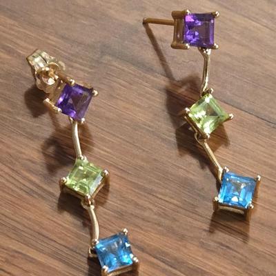 14k Gold Multicolored Gemstone Earrings