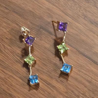 14k Gold Multicolored Gemstone Earrings