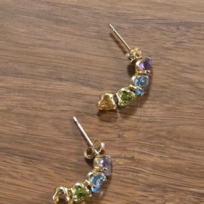 14k Gold and Multicolored Gemstones Earrings