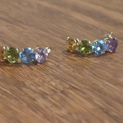 14k Gold and Multicolored Gemstones Earrings