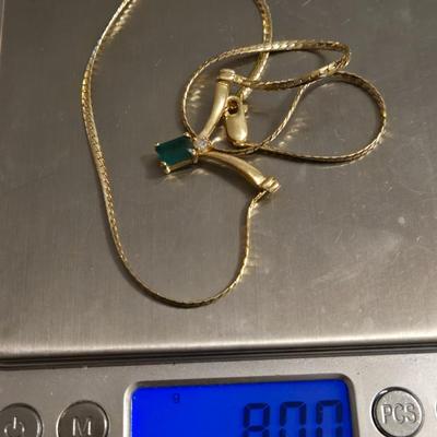 14k Gold, Emerald, & Diamond Necklace