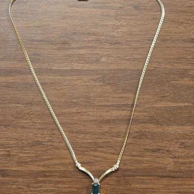14k Gold, Emerald, & Diamond Necklace