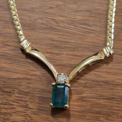 14k Gold, Emerald, & Diamond Necklace