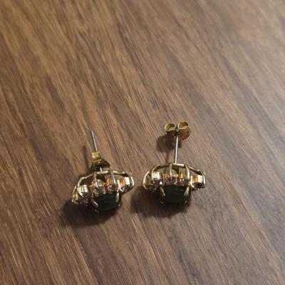 Gold Plate & Spinach Jade Earrings