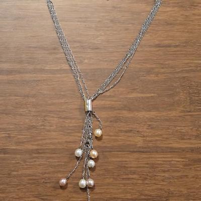 Sterling Silver and Multicolored Pearl Necklace