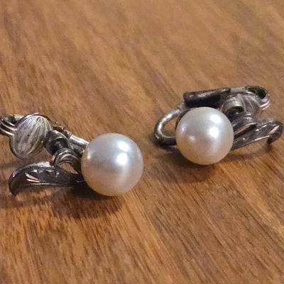 Antique Sterling Silver & Pearl Clip On Earrings