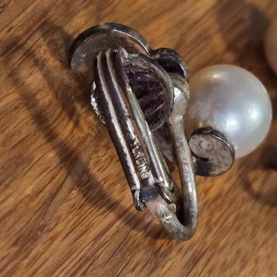Antique Sterling Silver & Pearl Clip On Earrings