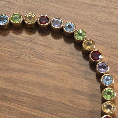 Gold over Sterling Multicolored Gemstones Tennis Bracelet