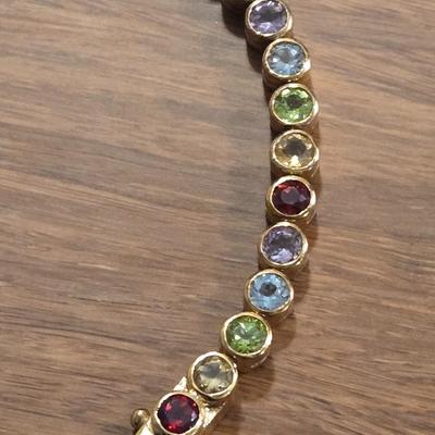 Gold over Sterling Multicolored Gemstones Tennis Bracelet