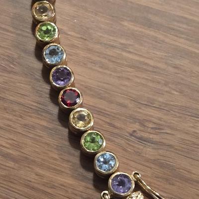 Gold over Sterling Multicolored Gemstones Tennis Bracelet