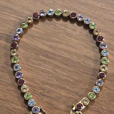Gold over Sterling Multicolored Gemstones Tennis Bracelet