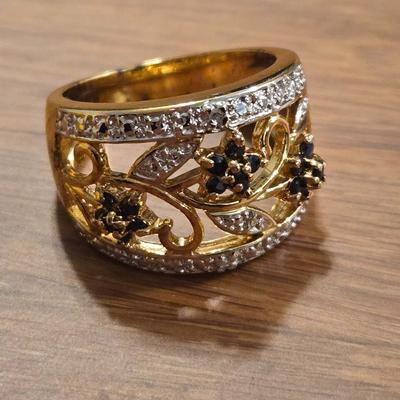 Gold over Sterling Silver, Sapphire, and Diamond Ring, Bracelet, Earrings, and Pendant Slide
