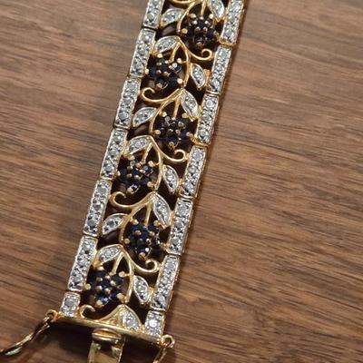 Gold over Sterling Silver, Sapphire, and Diamond Ring, Bracelet, Earrings, and Pendant Slide