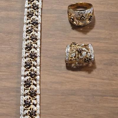 Gold over Sterling Silver, Sapphire, and Diamond Ring, Bracelet, Earrings, and Pendant Slide