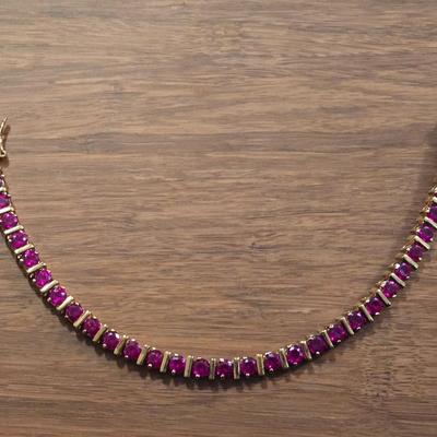 Gold over Sterling and Ruby Tennis Bracelet