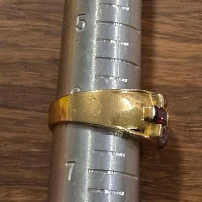 Gold Over Sterling Topaz, Ruby, and Amethyst Ring