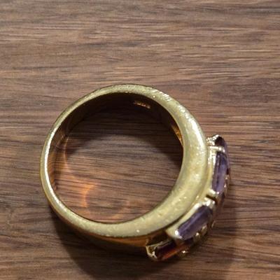 Gold Over Sterling Topaz, Ruby, and Amethyst Ring