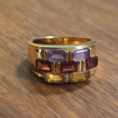 Gold Over Sterling Topaz, Ruby, and Amethyst Ring