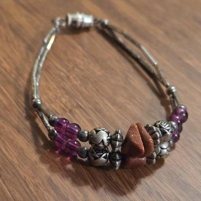 Sterling Silver Goldstone and Garnet Bracelet