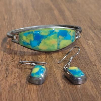 Sterling and Calsilica Bracelet & Earrings