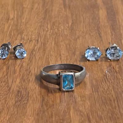 Sterling Silver and Topaz Ring and Earrings