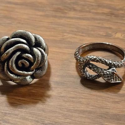 (2) Fashion Rings - Rose and a Snake