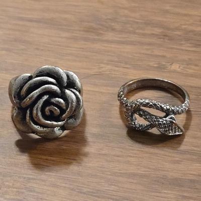 (2) Fashion Rings - Rose and a Snake