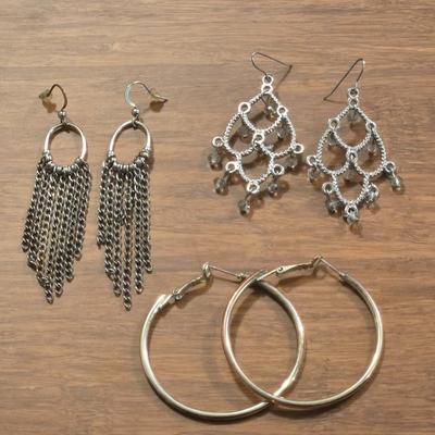 (3) Pairs of Silver Tone Earrings