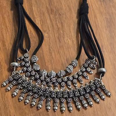 Chainmail Necklace and Leather and Silver Tone Necklace