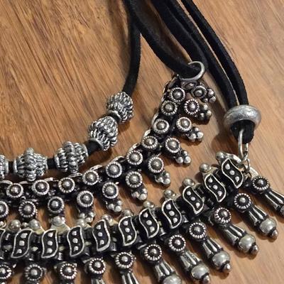Chainmail Necklace and Leather and Silver Tone Necklace