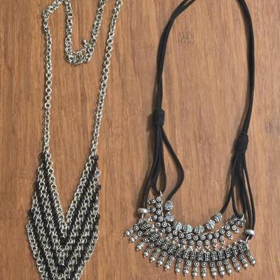 Chainmail Necklace and Leather and Silver Tone Necklace